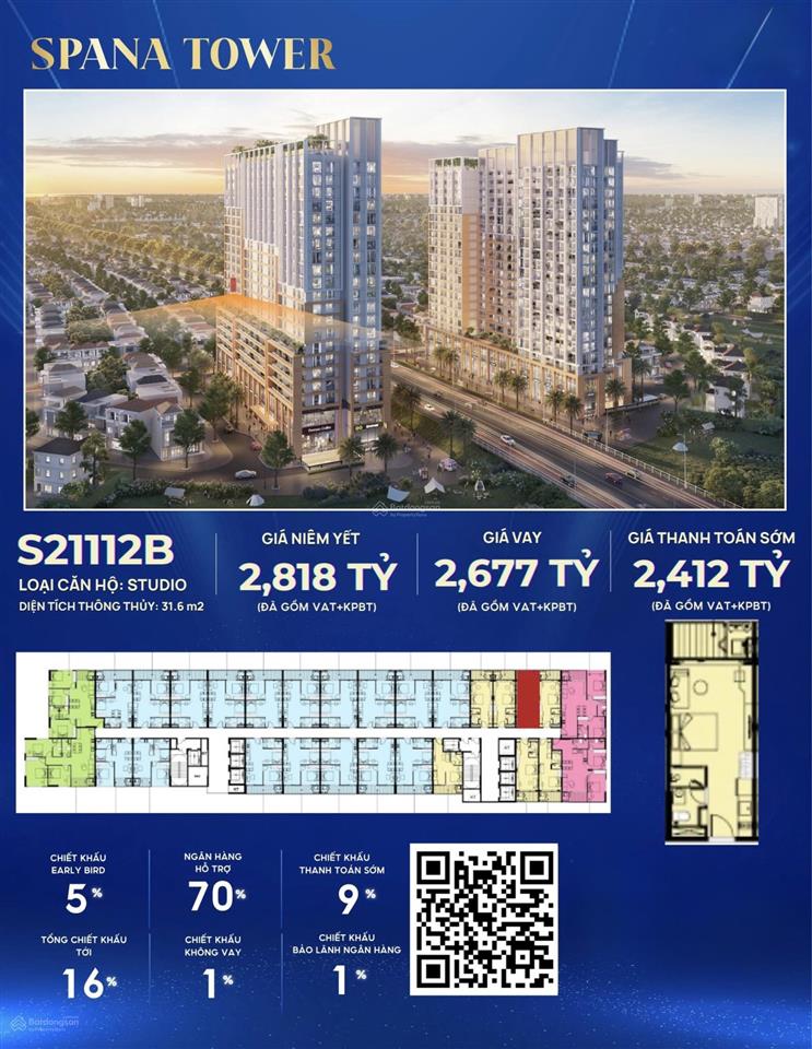 Căn hộ studio spana tower trực diện sông, đà nẵng downtown  giá cđt chỉ từ 2,4 tỷ