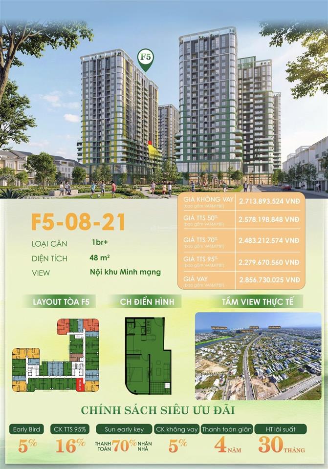 Hàng cđt căn f50821 1br+ fours tower 48m²  giá tts 95% 2,27 tỷ  htls đến 30 tháng