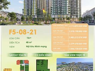 Hàng cđt căn f50821 1br+ fours tower 48m²  giá tts 95% 2,27 tỷ  htls đến 30 tháng