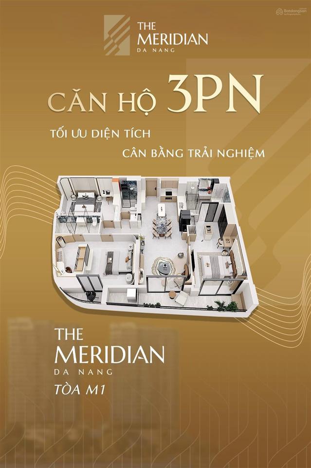 Căn góc vip 3pn meridian trực diện danang downtown & sông hàn  121.2m2 3pn  2wc ban công panorama