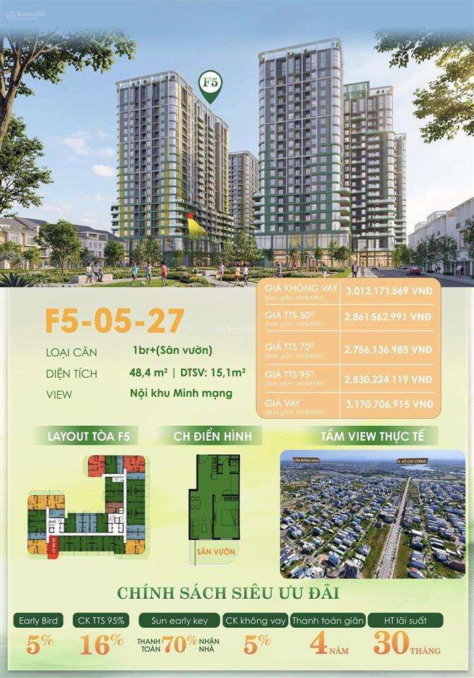 Căn 1pn giá rẻ nhất fours tower f5.05.27 đường minh mạng  thanh toán 48th, ưu đãi lãi 30 th