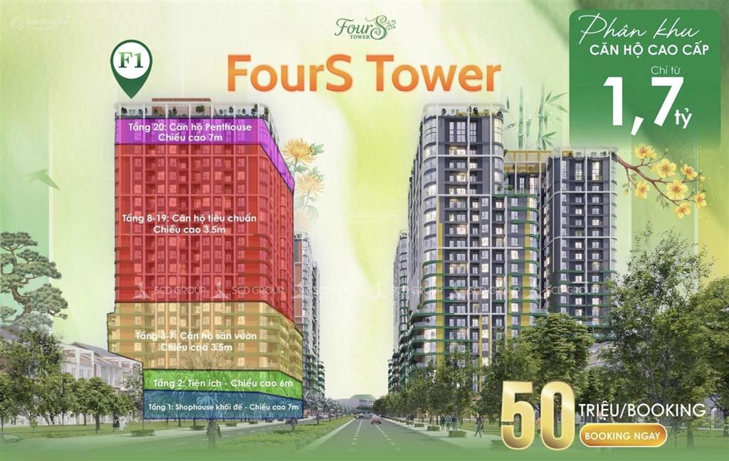 Căn 1pn giá rẻ nhất fours tower f5.05.27 đường minh mạng  thanh toán 48th, ưu đãi lãi 30 th