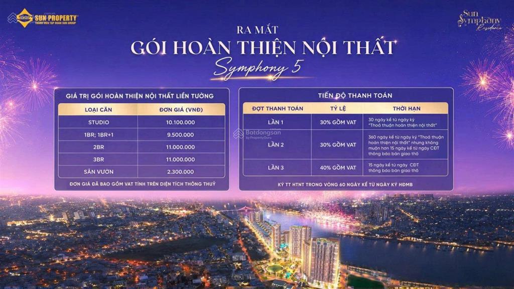 Studio view biển, phố sun symphony 5 s5b.07.12 chỉ 1.88 tỷ, dt cho thuê 1518 triệu/tháng