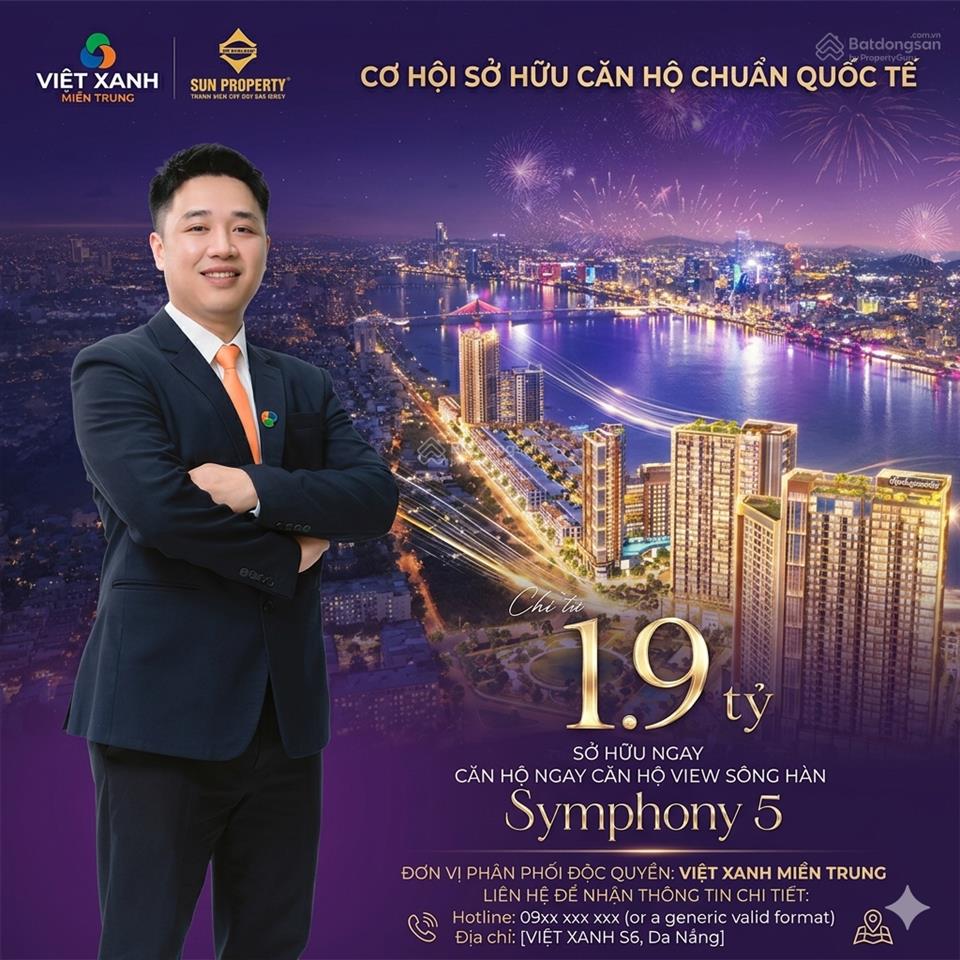 Studio view biển bán đảo sơn trà sun symphony 30,1m² tầng 12 chỉ 1,88 tỷ (ht vay 70%, miễn lãi 30t)