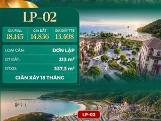 Biệt thự đơn lập góc lp02 lâm phong vin hải vân bay 213 m² giãn xây 18 tháng giá full 18,15 tỷ