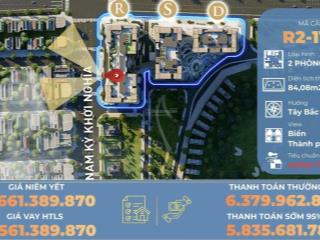 Căn 2pn tầng 11 view biển, phố tòa ruby 84,08m2 chiết khấu tiền mặt 100 triệu ht lãi 0% 18 tháng