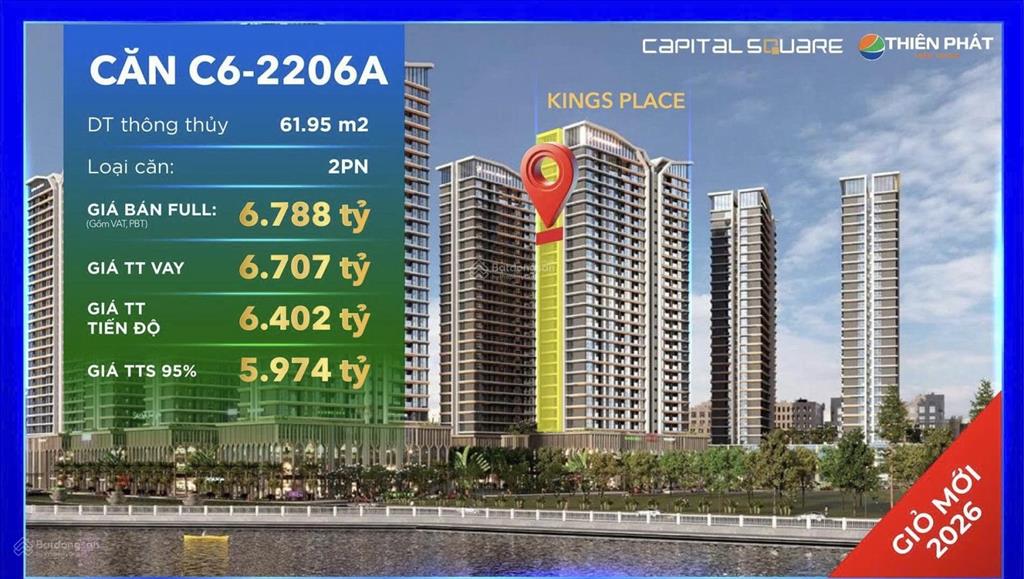 Hàng hiếm căn góc 2pn view sông hàn & vincom | capital square tầng 22 61,95 m2 tts chỉ 5,974 tỷ