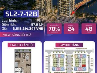 Căn 1pn+ view sông đảo kim cương slight tower sl2712b 57,6m² htls 24 th, giãn tiến độ 48 tháng
