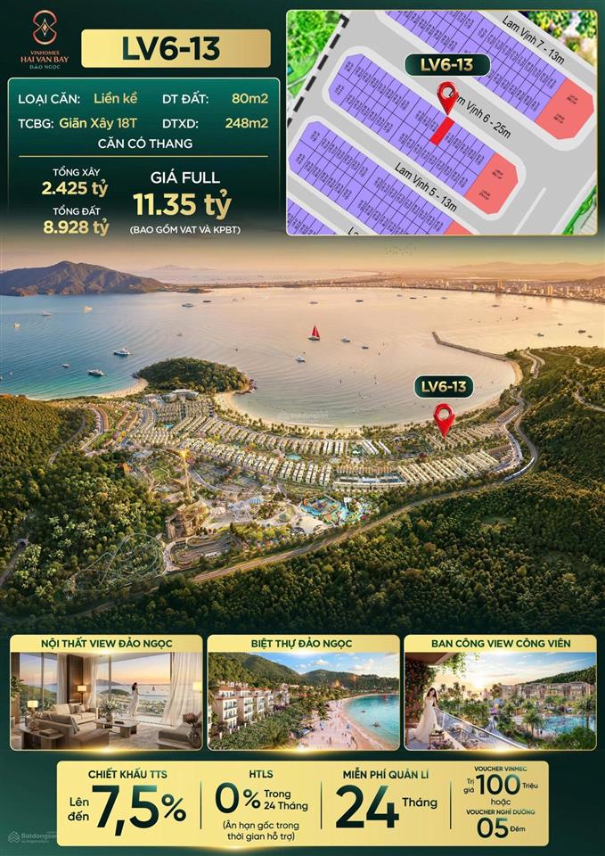 Liền kề đảo ngọc lv613 view công viên 80m2 11,35 tỷ quà tặng vinmec 100tr voucher aquafield 20tr