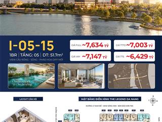 Căn 1pn view cầu rồng sông hàn the legend đà nẵng 51,7m2 tts 6,429 tỷ  htls 24 tháng