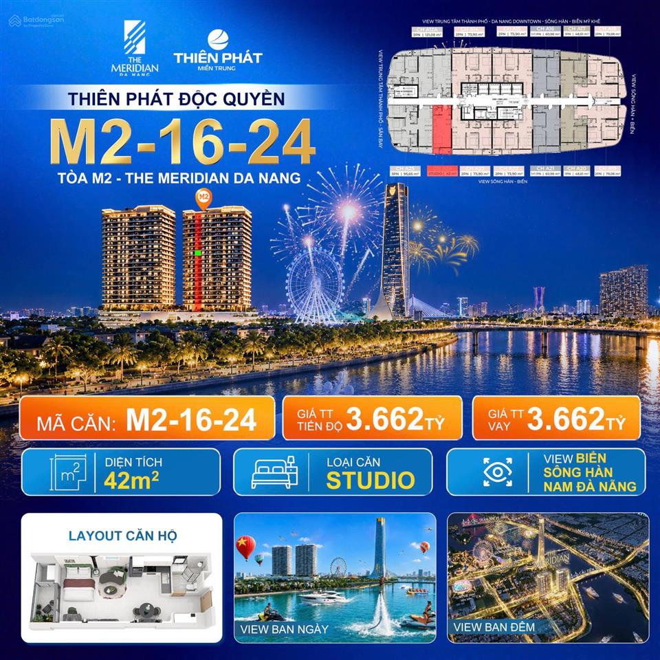 Studio view sông hàn  biển  nam đà nẵng the meridian đà nẵng m21624 42m² 3.662 tỷ htls 24 tháng