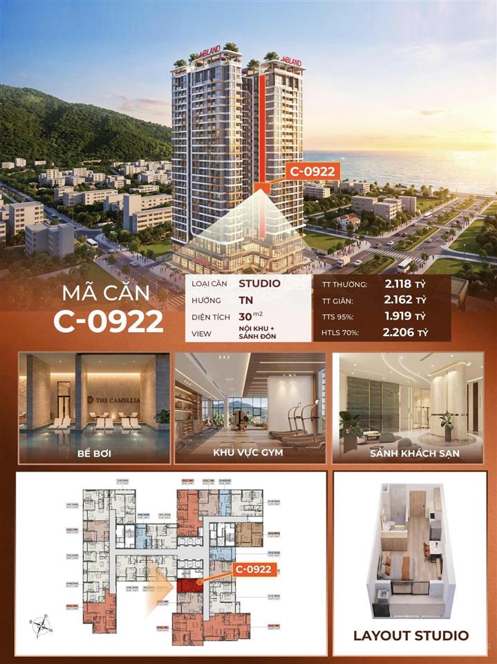 Trục căn studio giá hời dự án the camellia sơn trà  chỉ 1.87 tỷ  quà tặng vàng 58 triệu