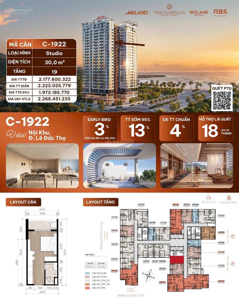 Trục căn studio giá hời dự án the camellia sơn trà  chỉ 1.87 tỷ  quà tặng vàng 58 triệu