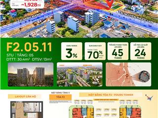 Studio sân vườn f20511 fours tower 30,4m² + sân vườn 13m²  tts chỉ 1,92 tỷ  vay 70% miễn lãi 24th