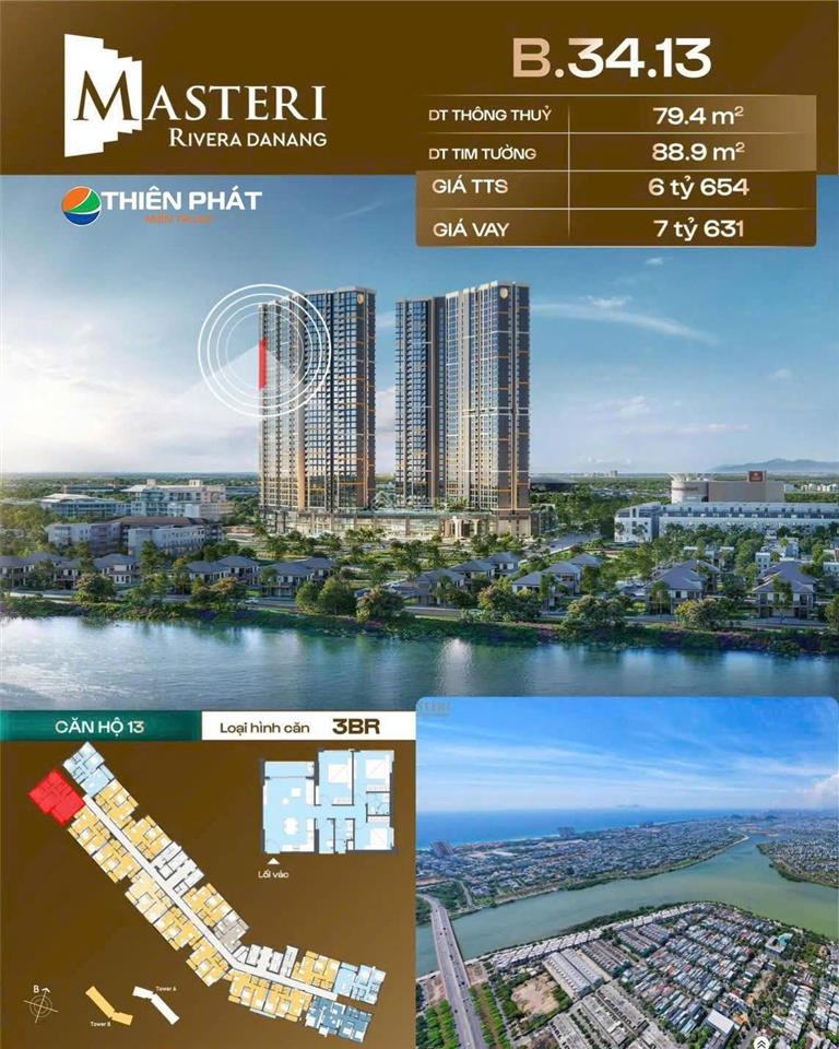 [hàng cđt] 3pn masteri rivera  b3413 (tầng 34) tháng 11 nhận nhà  nội thất liền tường cao cấp
