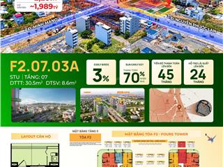 Studio f20703a sân vườn view sông f2 fours tower 30,5m2+sân vườn 8,6m2 tts chỉ 1,989 tỷ