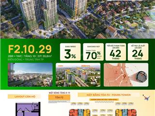 Căn hộ f2 fours tower 2pn + 1wc view biển chỉ 2,64 tỷ f2.10.29 55,8m2 tầng 10 tts chỉ 2,645 tỷ