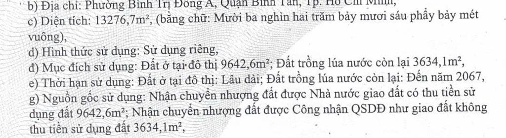 Bán đất tại tây lân, bình trị đông a, bình tân, 370 tỷ, 13.276m2, chính chủ giá tốt