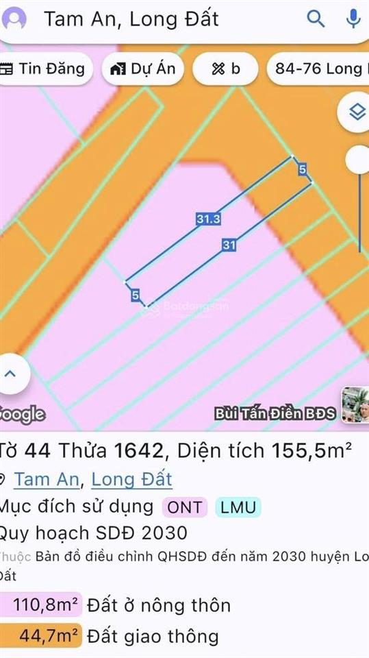 Tôi chính chủ cần bán 3 lô đất liền nhau mặt tiền tỉnh lộ 44a đi khu du lịch long hải.