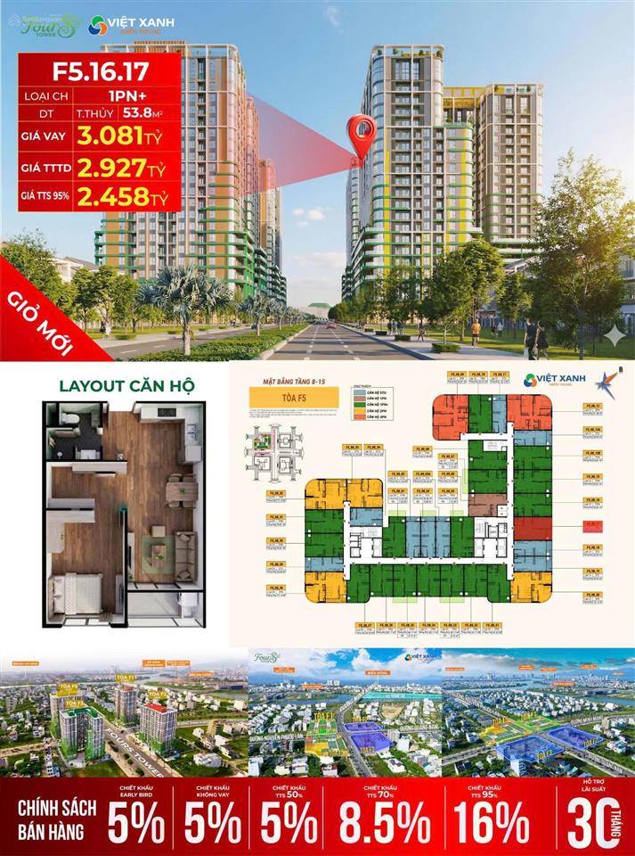 Độc quyền căn 1pn+ tầng cao sun fours tower, tòa f5, trục 17, hàng cđt sun group