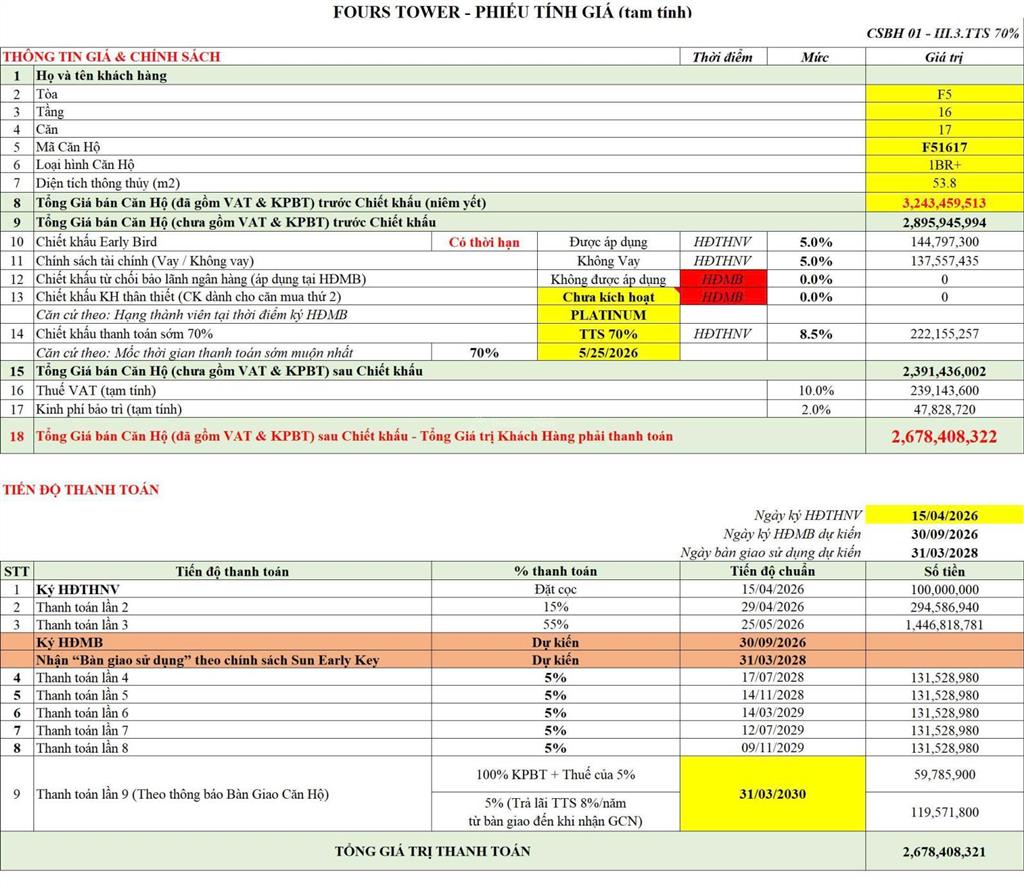 Độc quyền căn 1pn+ tầng cao sun fours tower, tòa f5, trục 17, hàng cđt sun group