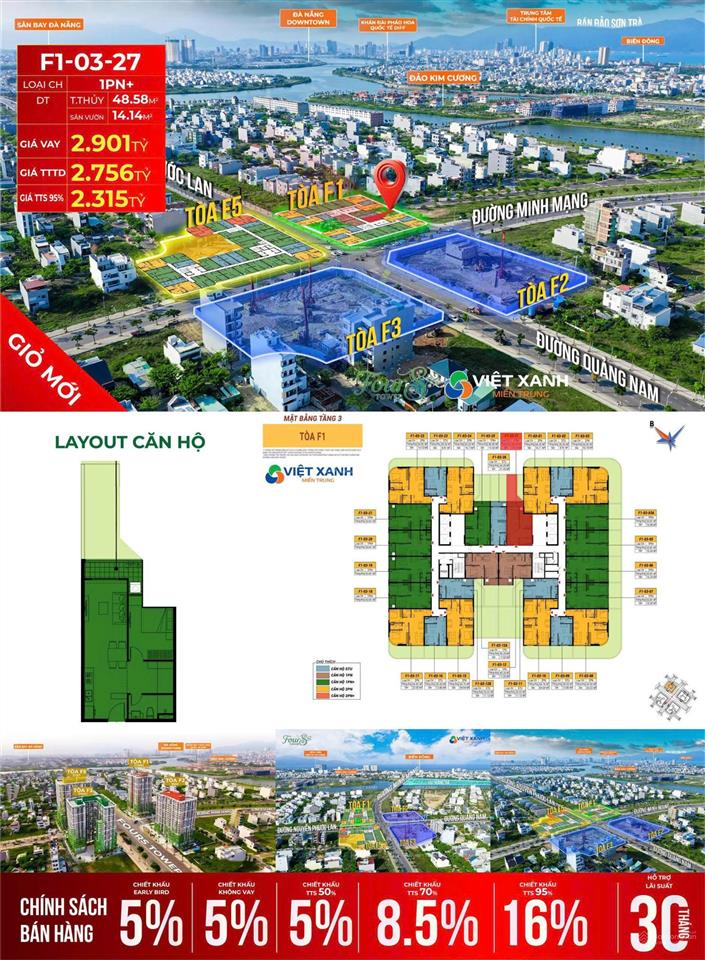 Chỉ 2,315 tỷ sở hữu căn hộ 1pn + fours tower view biển, vừa nghỉ dưỡng vừa cho thuê sinh lời