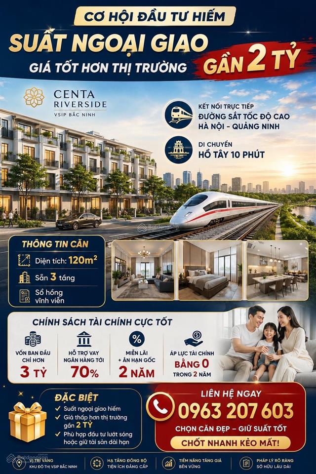 Nhượng lại suất ngoại giao đẹp, giá tốt tại centa riverside, kết nối hà nội 10 phút di chuyển
