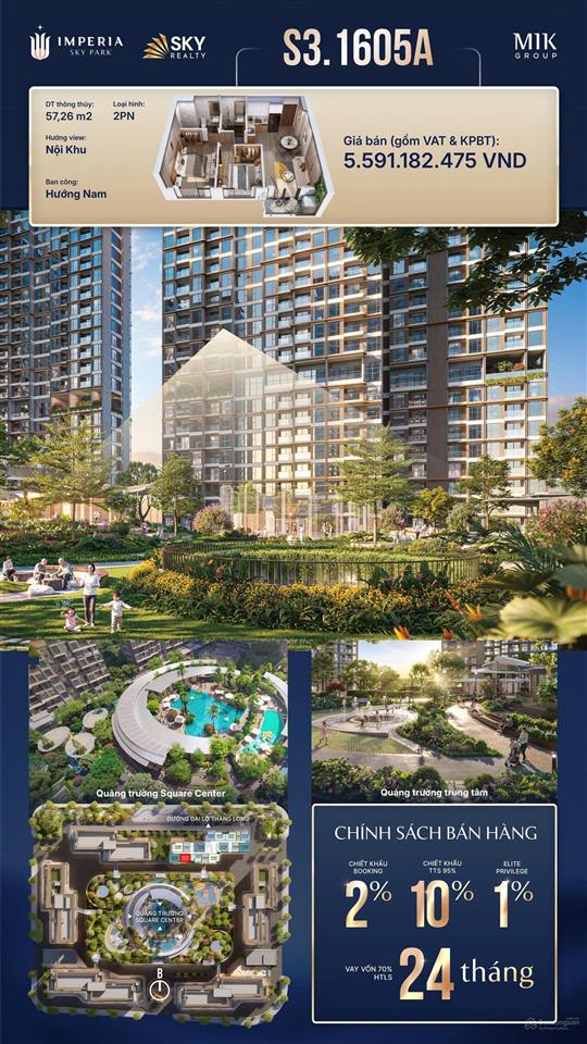Độc quyền s3 2 ngủ 57m² tầng trung view nội khu giá 4.9 tỷ có htls 2 năm  0856 841 ***
