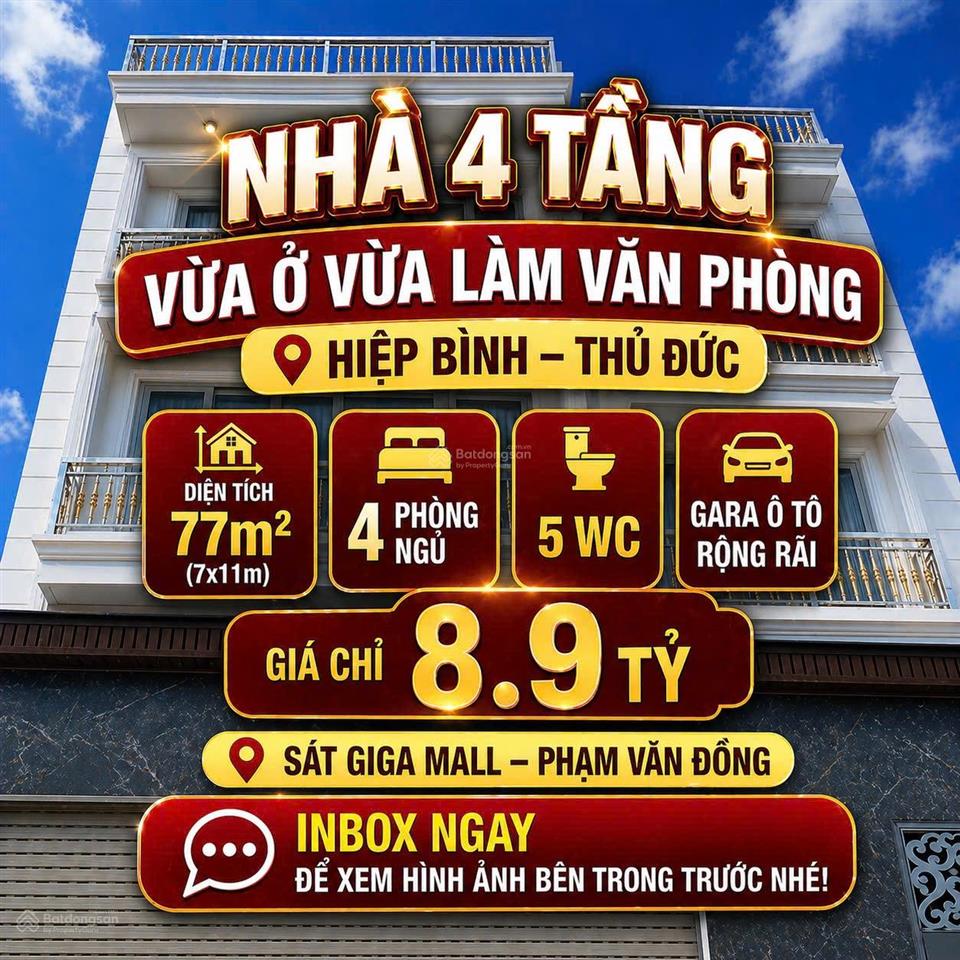 Nhà 4 tầng ngang rộng 7m 4pn 5wc vừa ở vừa làm văn phòng cực đỉnh hía hiệp bình, thủ đức