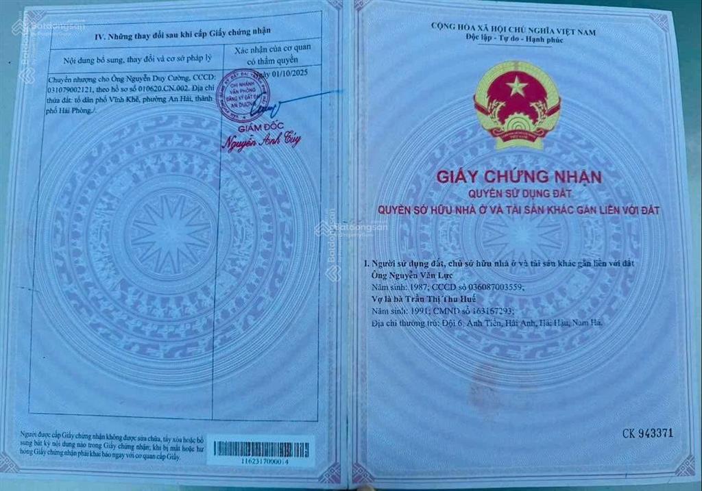 Bán đất tái định cư phân lô vĩnh khê, an đồng, phường an hải, tp hải phòng