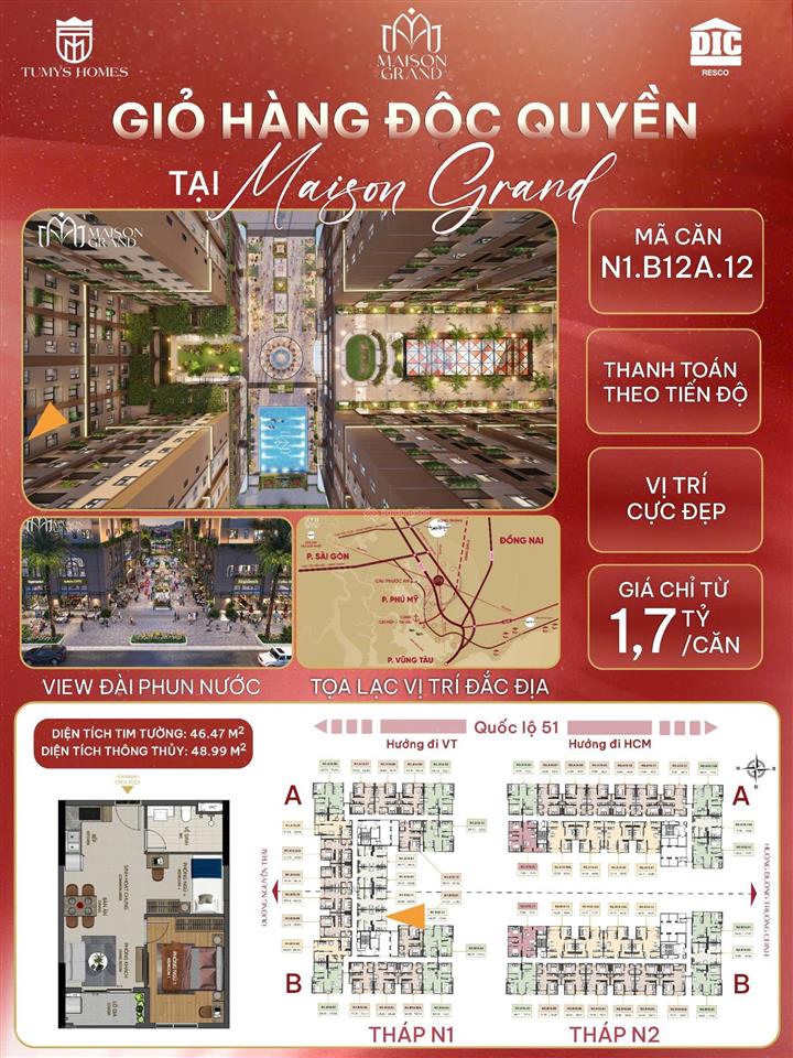 Chỉ 1,7 tỷ sở hữu căn hộ 1pn+ tại maison grand phú mỹ