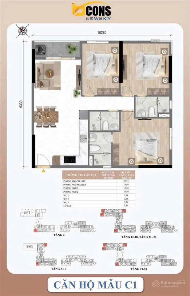 Tặng 2.5 chỉ vàng  view xịn  giá tốt  căn hộ 3 ngủ, 3/2 wc
