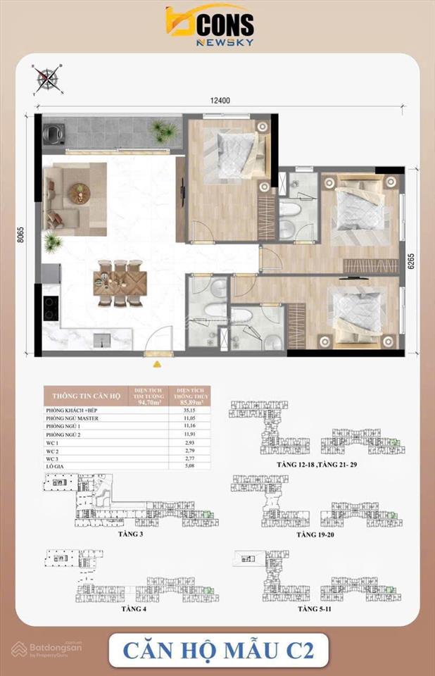 Tặng 2.5 chỉ vàng  view xịn  giá tốt  căn hộ 3 ngủ, 3/2 wc