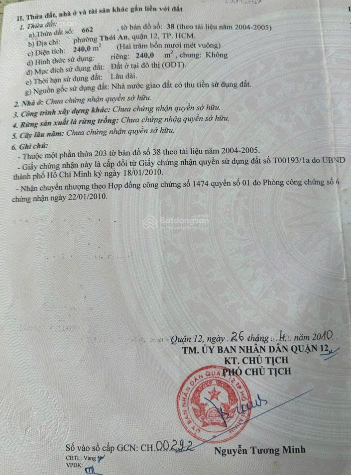 Bán đất biệt thự 240m sổ riêng kdc phú nhuận, phường thới an, tp.hcm mặt tiền 20m