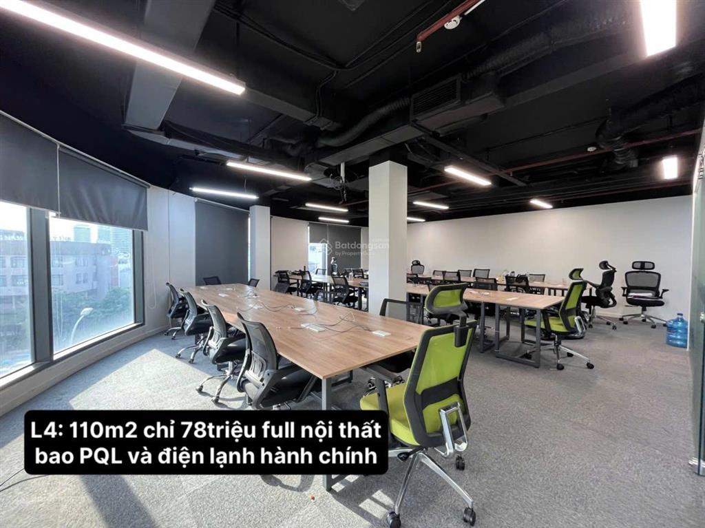 Văn phòng 110m2 full nội thất 35 chỗ ngồi, bao điện lạnh và pql chỉ 78 triệu/tháng