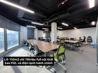 Văn phòng 110m2 full nội thất 35 chỗ ngồi, bao điện lạnh và pql chỉ 78 triệu/tháng