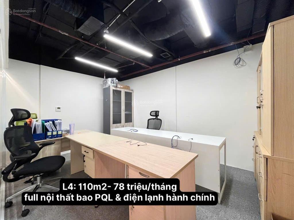 Văn phòng 110m2 full nội thất 35 chỗ ngồi, bao điện lạnh và pql chỉ 78 triệu/tháng