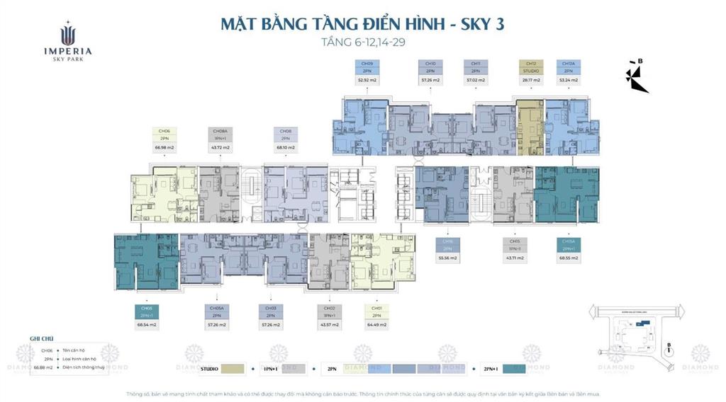 [sắp ra mắt tòa sky3] tranh suất căn studio & 1pn+ imperia sky park | booking 100tr (hoàn 100%)