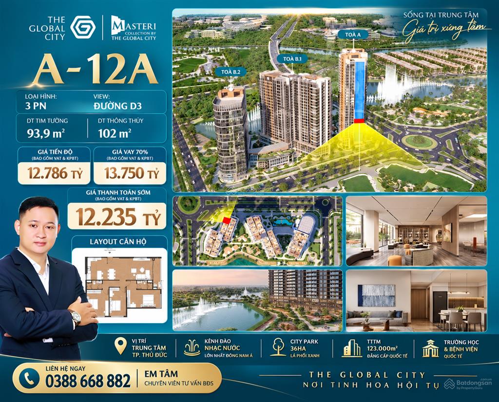 Căn 3pn giá cực tốt chỉ bằng giá căn 2pn, view đường d3 giá chỉ 12 tỷ 235 bao gồm vat & kpbt