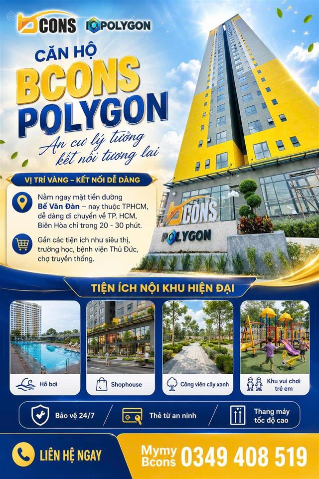 Hàng hiếm! căn bcons polygon (2pn + 2wc), 60m², giá chỉ 2tỷ5, btp, view sông sg, sát phạm văn đồng
