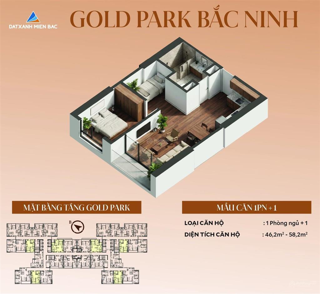 Chỉ từ 2,147 tỷ sở hữu căn hộ 1pn+1 gold park bắc ninh tài chính nhẹ, dễ ở, dễ đầu tư!