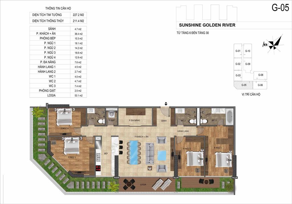 Sunshine golden river giá tốt nhất t9. căn 2pn dt 123m2  3pn dt 141m2  160m2  căn 4pn dt 211m2