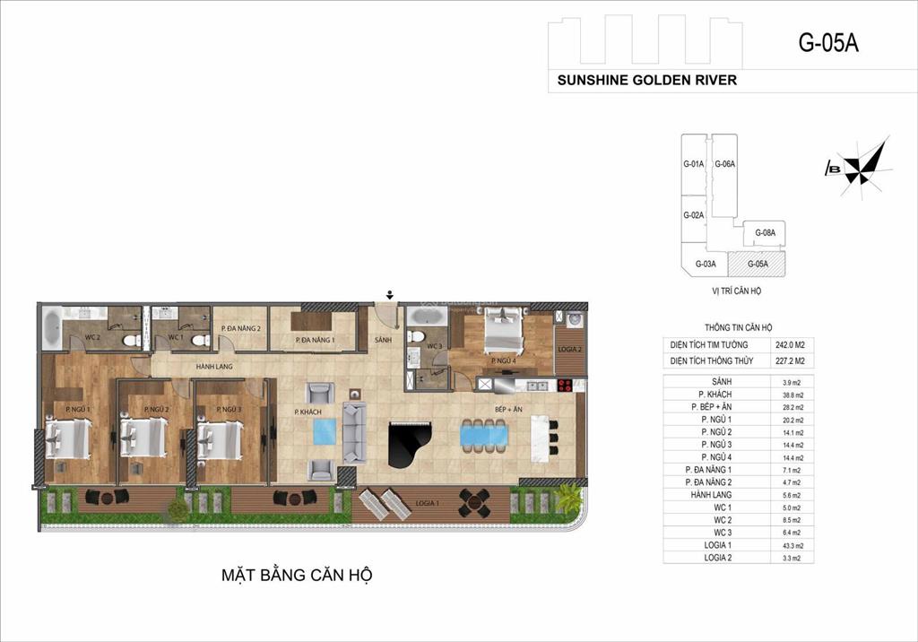 Sunshine golden river giá tốt nhất t9. căn 2pn dt 123m2  3pn dt 141m2  160m2  căn 4pn dt 211m2