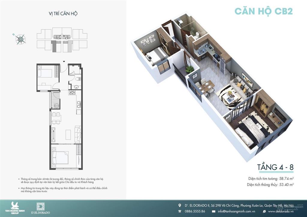 Bán căn hộ tại d'. el dorado, dt 53m2 thông thuỷ, 2pn, 1wc, full nội thất, view thoáng, nhà mới