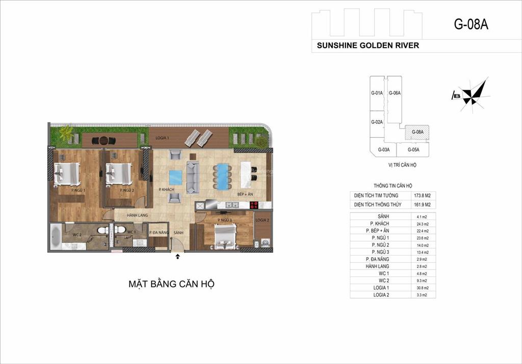 Bán căn góc 160m2 số 01  06  08  10 sunshine golden river, tầng cao, view sông hồng cầu nhật tân