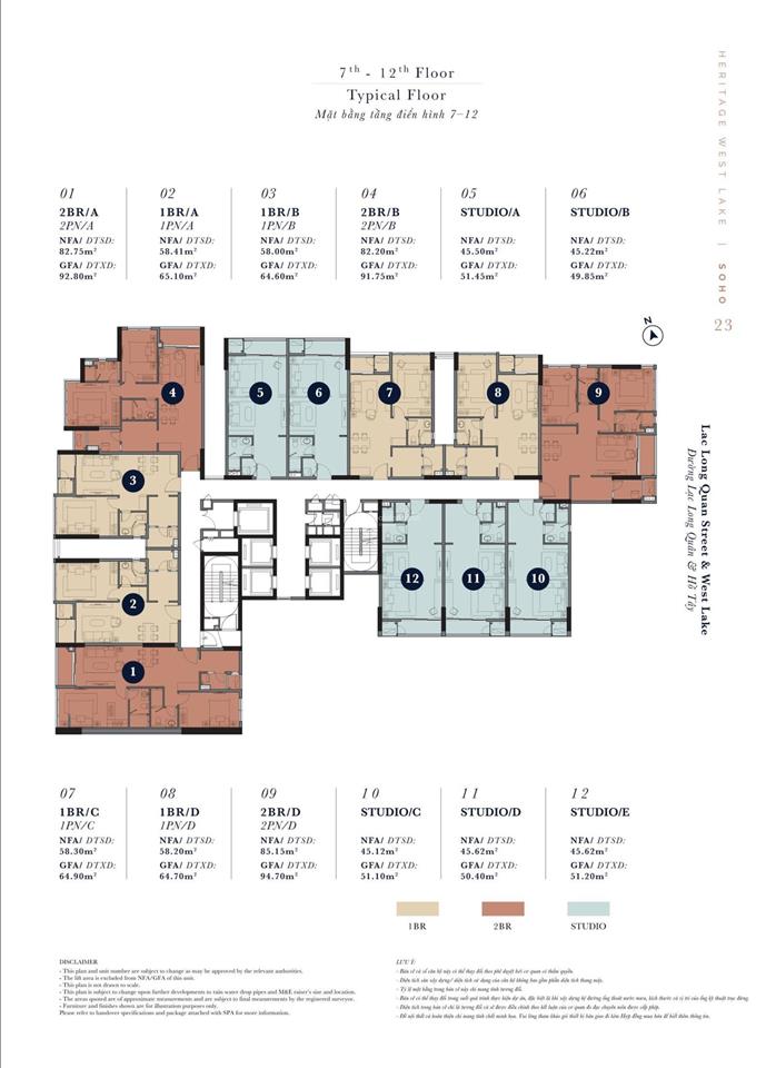 Quỹ căn soho heritage west lake giá tốt  căn studio dt 45m2, 1pn dt 58m2, 2pn dt 83m2  85m2