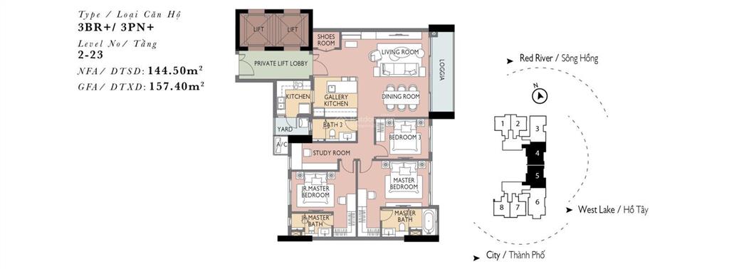 Heritage west lake toà t1, dt 145m2 tk 3pn 2wc tầng cao view trực diện hồ tây, sổ lâu dài