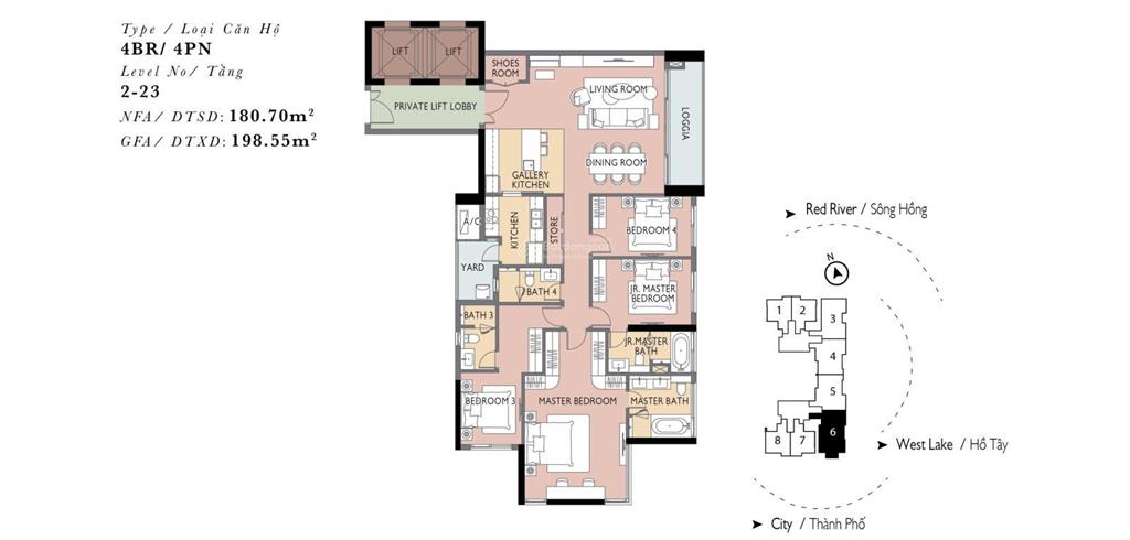 Bán căn hộ 4pn, 3wc, dt 180m2 tại heritage west lake, ban công đông nam view hồ tây, sổ lâu dài