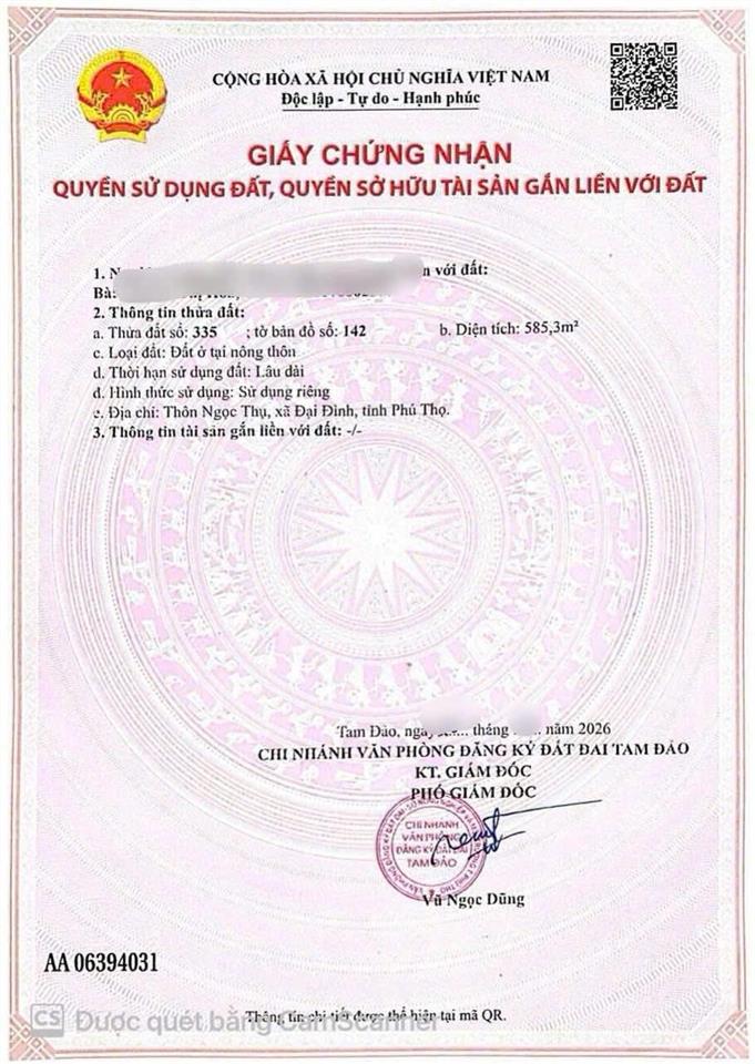 Chính chủ gửi bán gấp lô đất nghỉ dưỡng đẹp tam đảo gần tây thiên 585,3m mt 19m full thổ cư 2,6tỷ