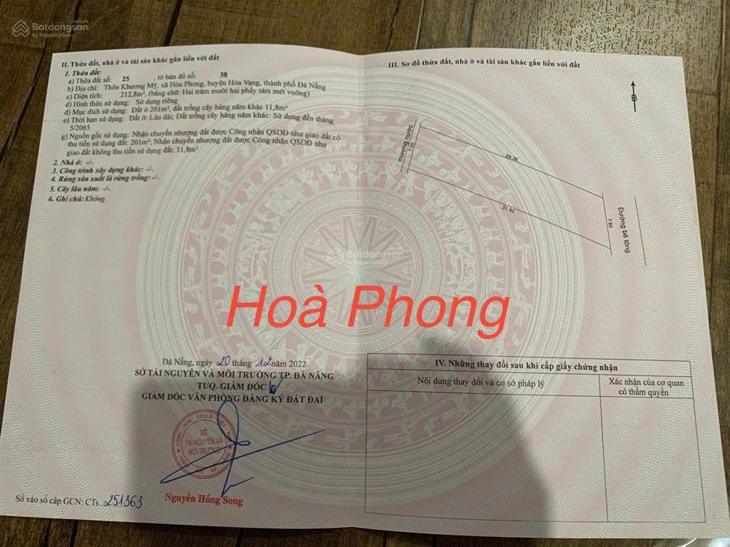 Bán 2 lô đất thổ cư vuông vức ven hồ hòa phong, hòa vang, đất cao ráo xây dựng ngay, chủ thiện chí